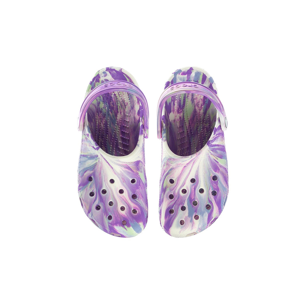 Crocs Youth Marble Classic Clog - Purple / White